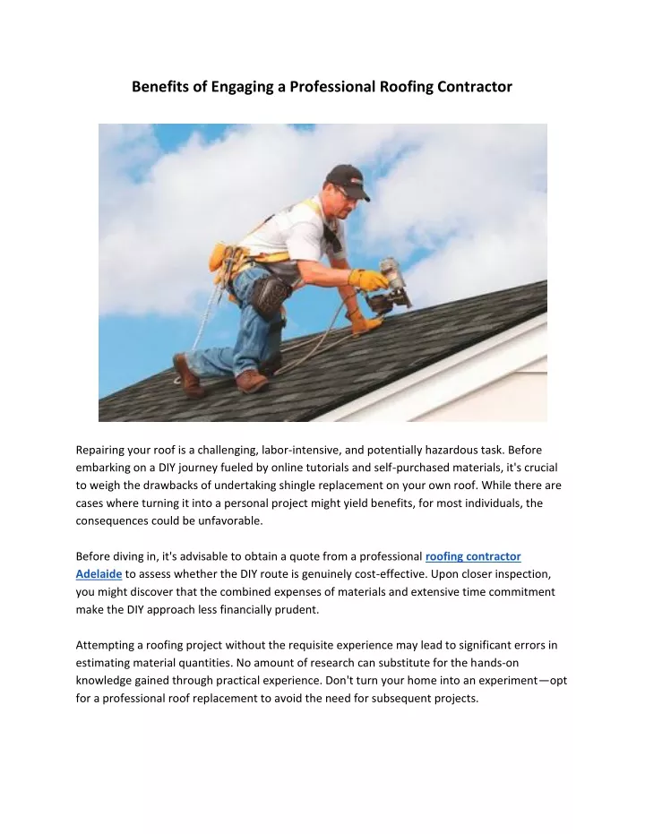 benefits of engaging a professional roofing