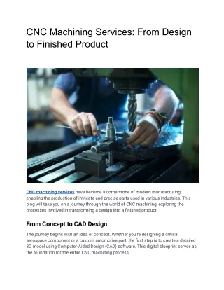 cnc machining services from design to finished