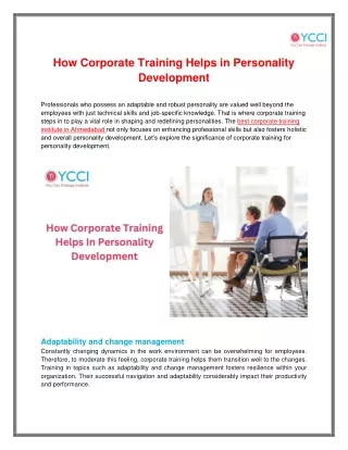 How Corporate Training Helps in Personality Development