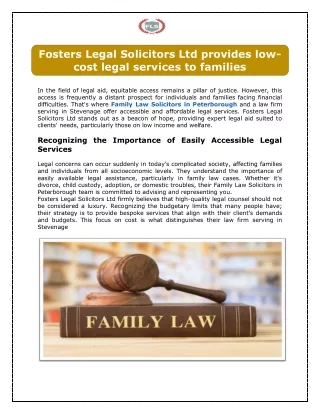 Fosters Legal Solicitors Ltd provides low-cost legal services to families