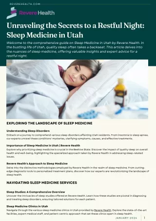 Sleep Medicine in Utah | Revere Health: Unraveling the Secrets to a Restful Nigh