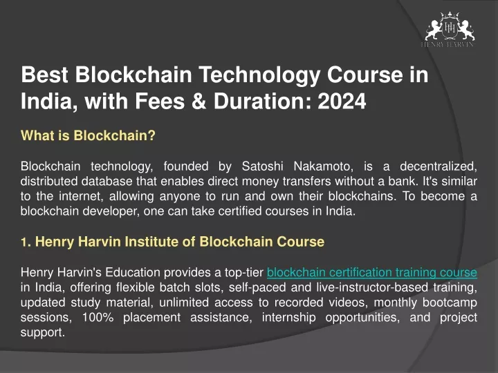 best blockchain technology course in india with