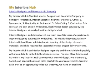 Interior Designers and Decorators in Kompally