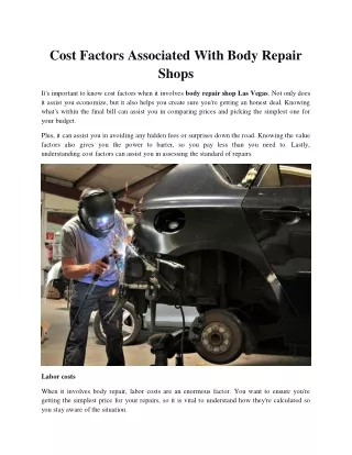 Cost Factors Associated With Body Repair Shops