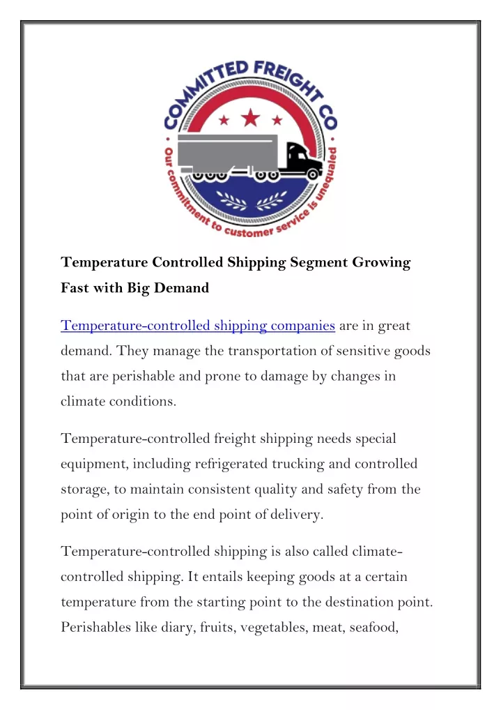 temperature controlled shipping segment growing