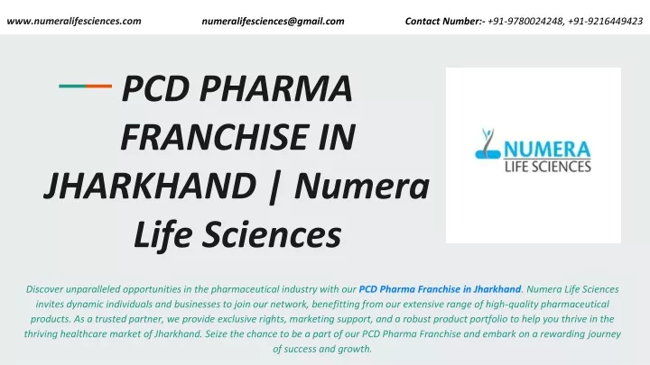 pcd pharma franchise in jharkhand numera life sciences