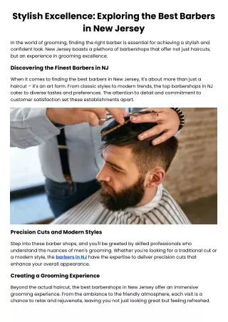 Stylish Excellence Exploring the Best Barbers in New Jersey