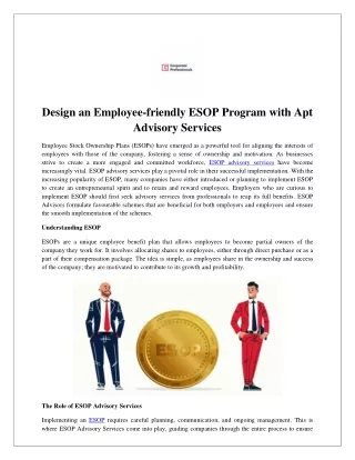 Design an Employee-friendly ESOP Program with Apt Advisory Services