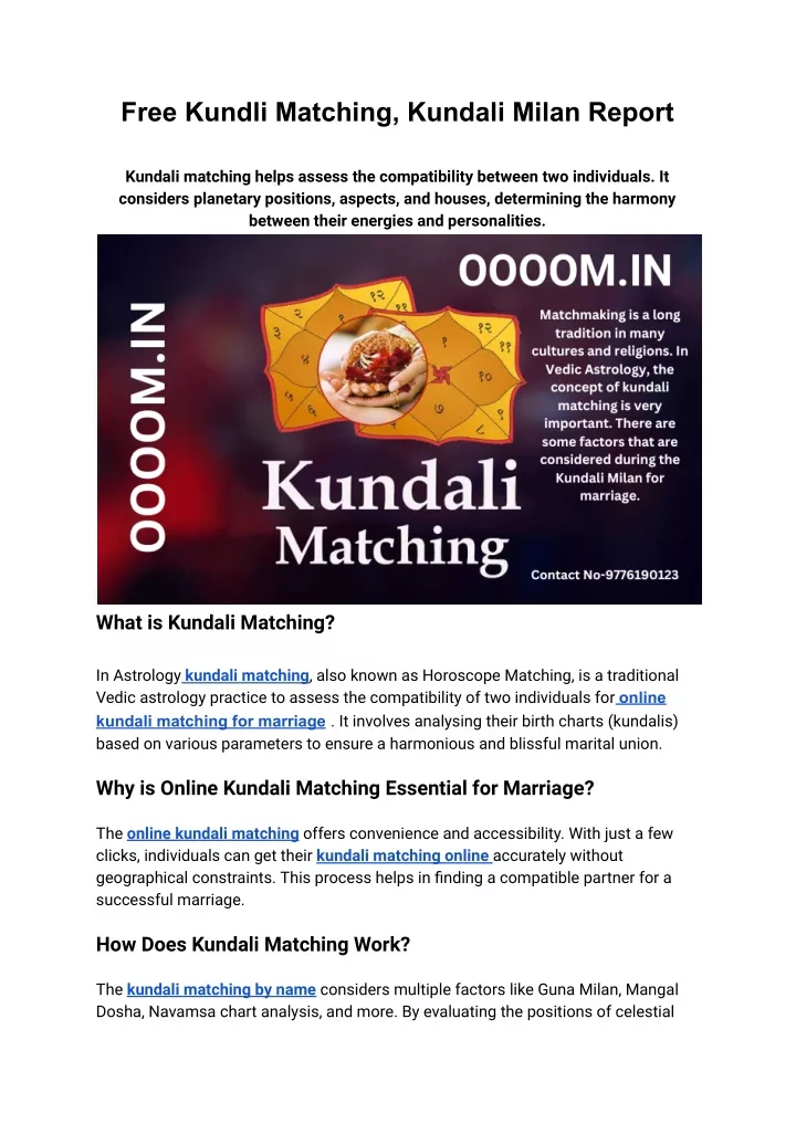 free kundli matching kundali milan report