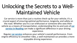 unlocking the secrets to a well maintained vehicle