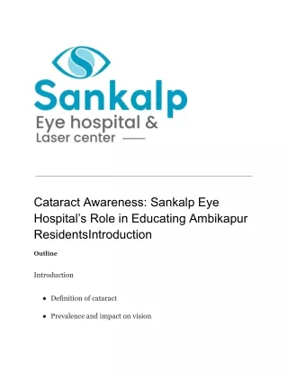 Cataract Awareness_ Sankalp Eye Hospital’s Role in Educating Ambikapur ResidentsIntroduction