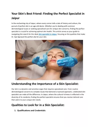 Your Skin's Best Friend: Finding the Perfect Specialist in Jaipur