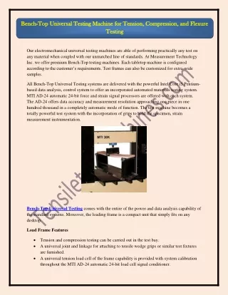 Bench-Top Universal Testing machine covered by MTI