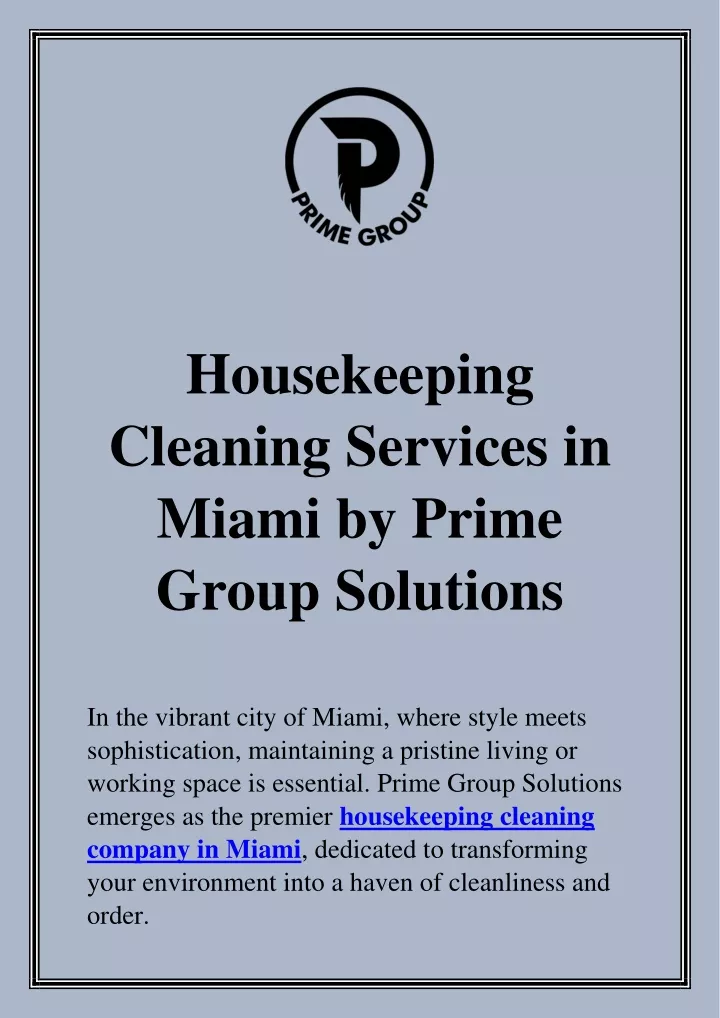 housekeeping cleaning services in miami by prime