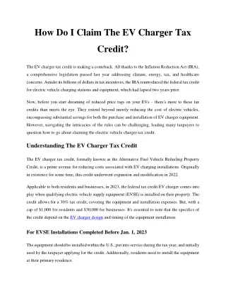How Do I Claim The EV Charger Tax Credit
