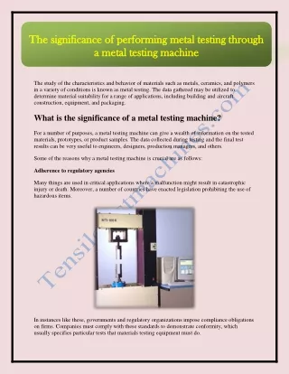 The significance of performing metal testing through a metal testing machine