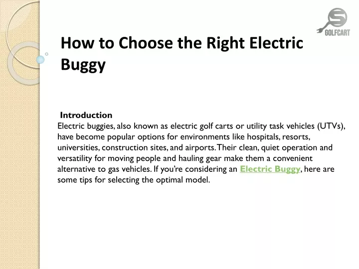 how to choose the right electric buggy