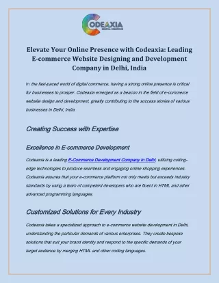 Elevate Your Online Presence with Codeaxia_ Leading E-commerce Website Designing and Development Company in Delhi, India