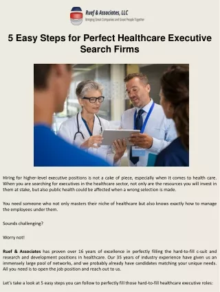 5 Easy Steps for Perfect Healthcare Executive Search Firms