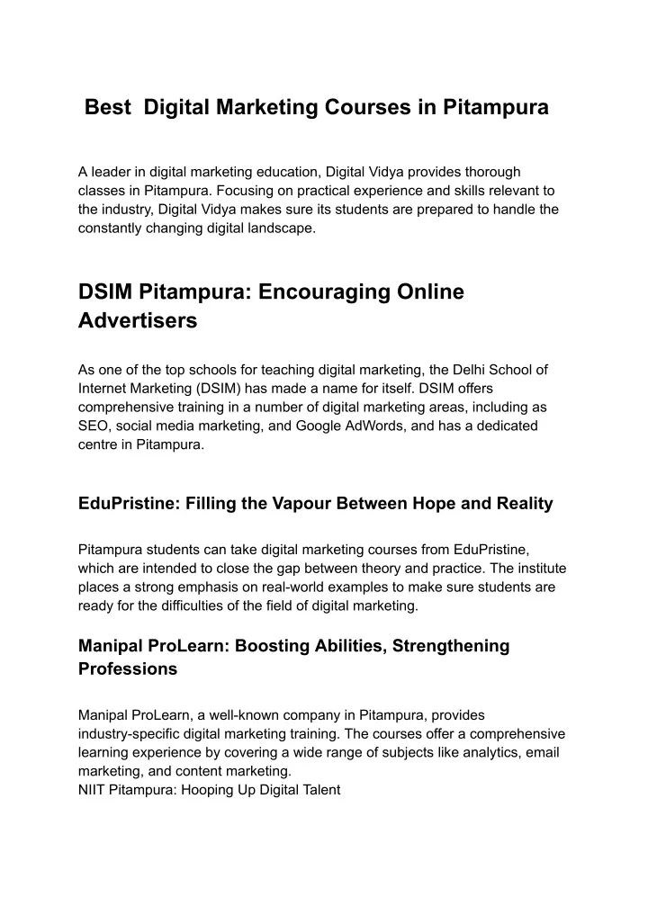 best digital marketing courses in pitampura