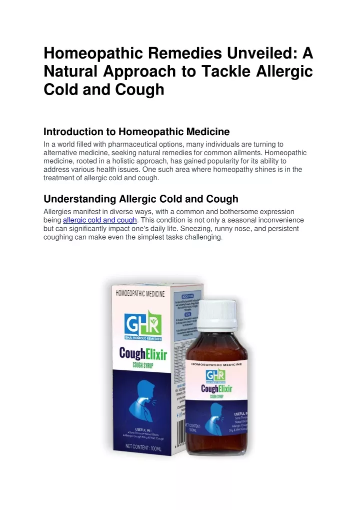 homeopathic remedies unveiled a natural approach to tackle allergic cold and cough