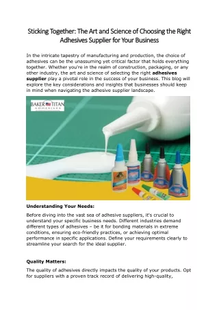 The Art and Science of Choosing the Right Adhesives Supplier for Your Business