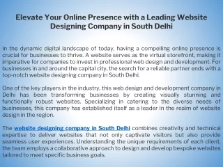 Elevate Your Online Presence with a Leading Website Designing Company in South Delhi