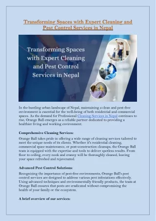 Transforming Spaces with Expert Cleaning and Pest Control Services in Nepal