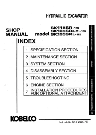 Kobelco SK135SRL-1ES Crawler Excavator Service Repair Manual (SK135SRL-1ES LK04)