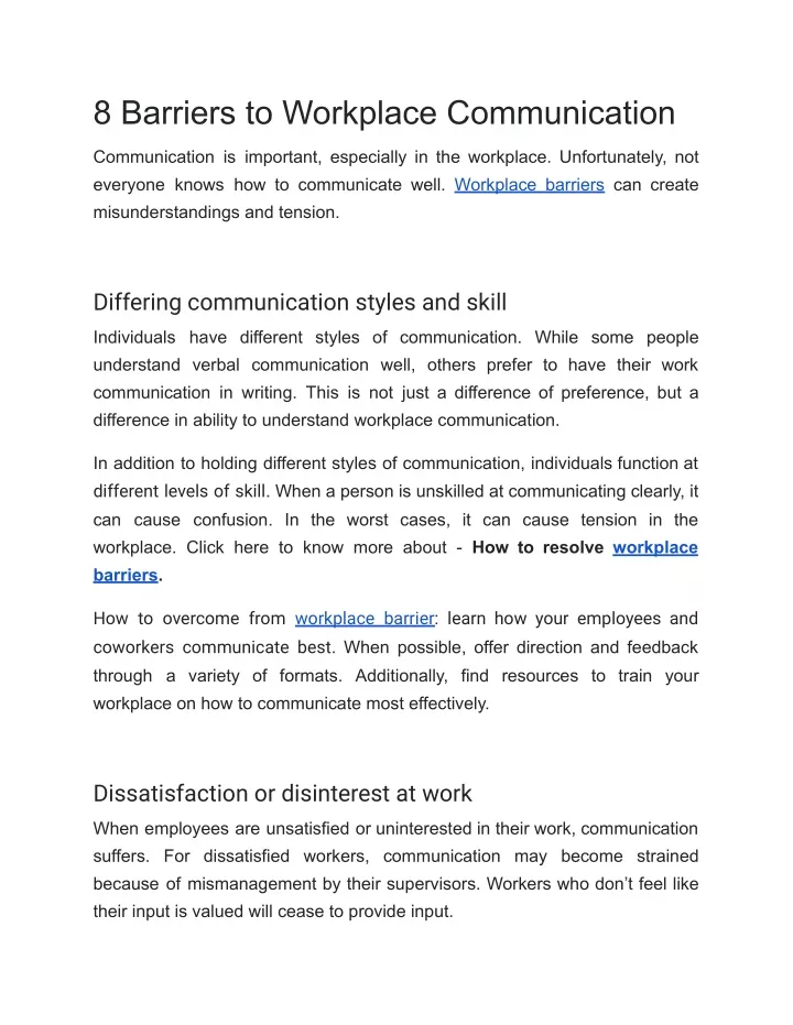 8 barriers to workplace communication