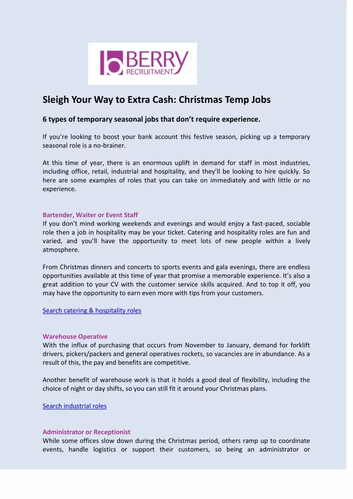 PPT Sleigh Your Way to Extra Cash Christmas Temp Jobs Berry