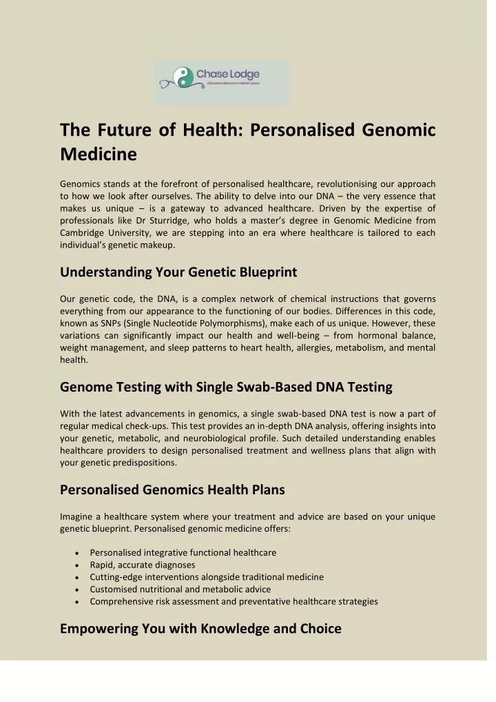 the future of health personalised genomic medicine