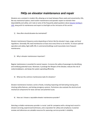 FAQs on elevator maintenance and repair