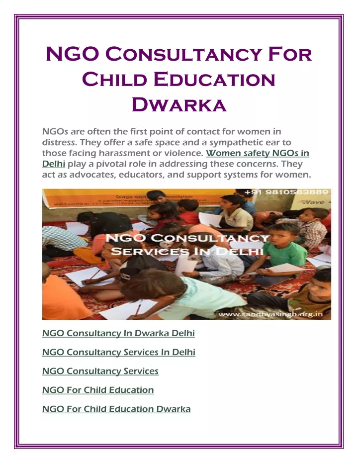 ngo consultancy for child education dwarka