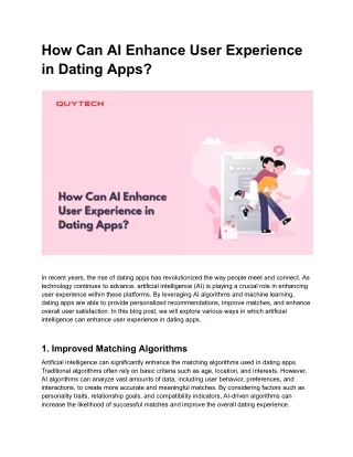 How Can Artificial Intelligence Enhance User Experience in Dating Apps