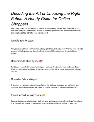 Decoding the Art of Choosing the Right Fabric- A Handy Guide for Online Shoppers