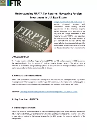 Understanding FIRPTA Tax Returns - Navigating Foreign Investment in U.S. Real Estate