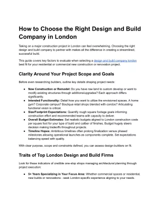 How to Choose the Right Design and Build Company in London