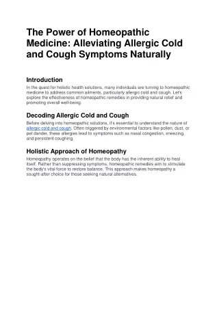 Alleviating Allergic Cold and Cough Symptoms Naturally