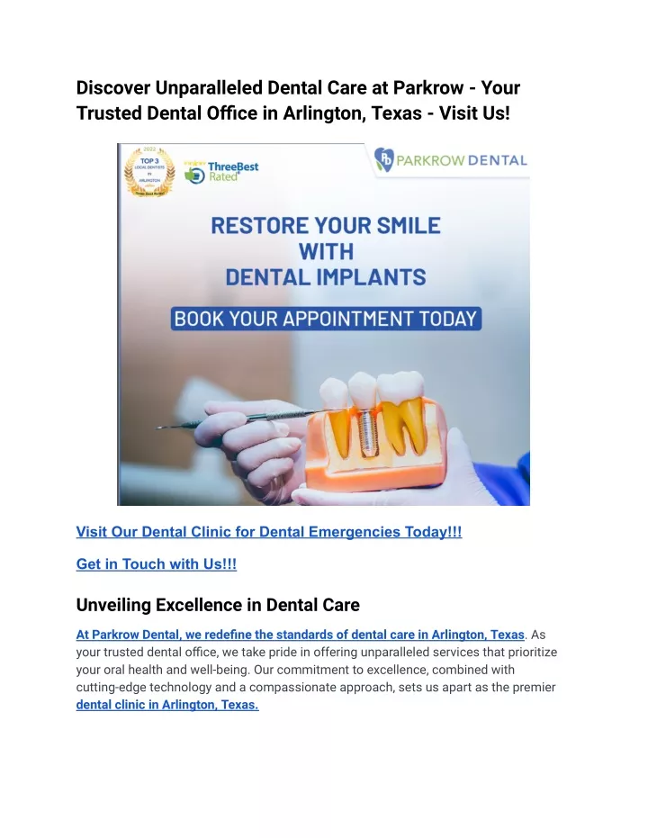 discover unparalleled dental care at parkrow your