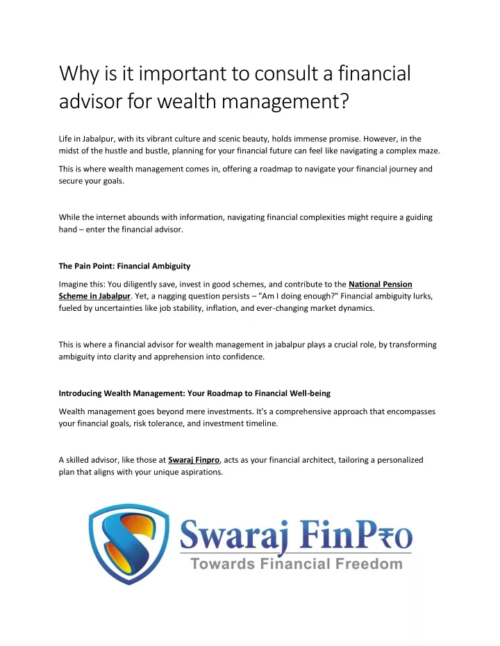 why is it important to consult a financial