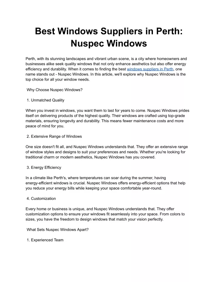 best windows suppliers in perth nuspec windows