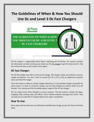 The Guidelines of When & How You Should Use Dc and Level 3 Dc Fast Chargers