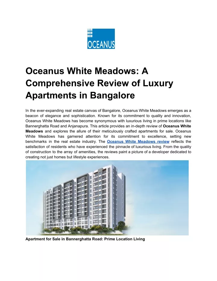 oceanus white meadows a comprehensive review