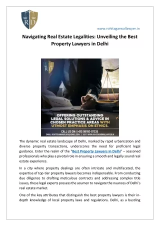 Navigating Real Estate Legalities: Unveiling the Best Property Lawyers in Delhi