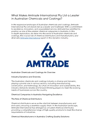 What Makes Amtrade International Pty Ltd a Leader in Australian Chemicals and Coatings_