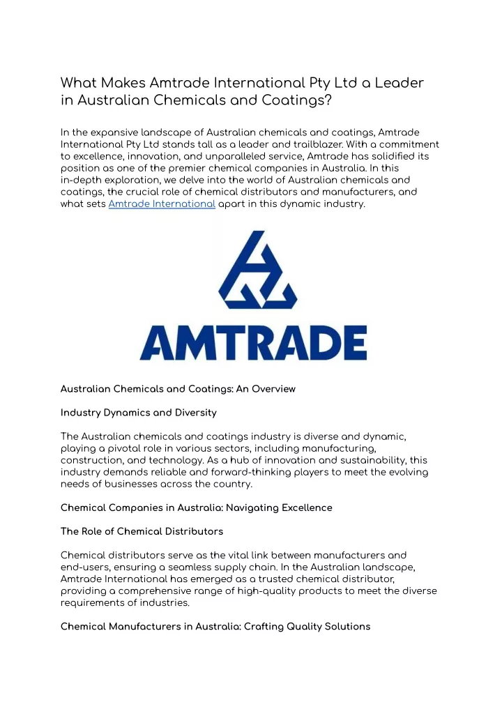 what makes amtrade international pty ltd a leader