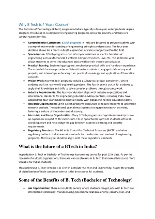 Why B Tech (Bachelor of Technology) is 4 Years Course?