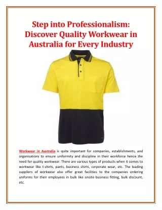 Step into Professionalism: Discover Quality Workwear in Australia for Every Indu