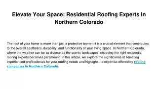 Elevate Your Space Residential Roofing Experts in Northern Colorado